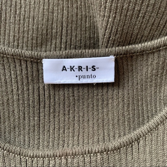 AKRIS Punto Olive Ribbed Cotton Knit Short Sleeve Tee Grommets - Picture 8 of 10